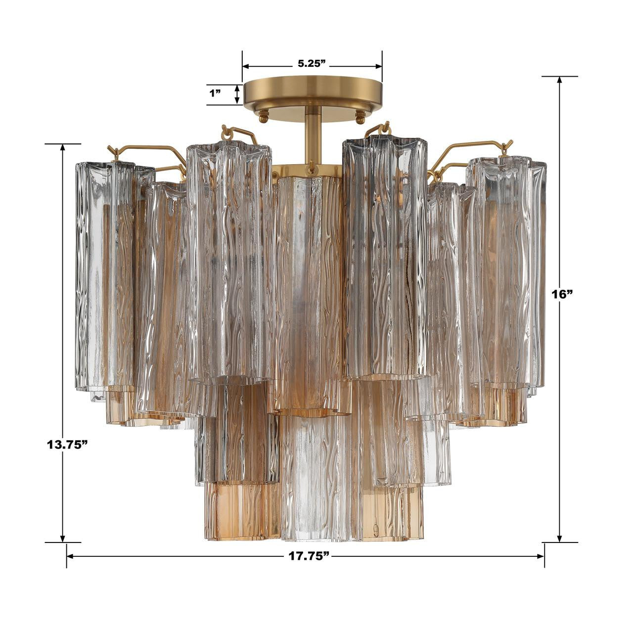 Crystorama Addis Semi Flush Mount - Aged Brass, Tronchi Glass Autumn 13.75"H