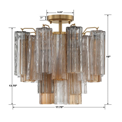 Crystorama Addis Semi Flush Mount - Aged Brass, Tronchi Glass Autumn 13.75"H