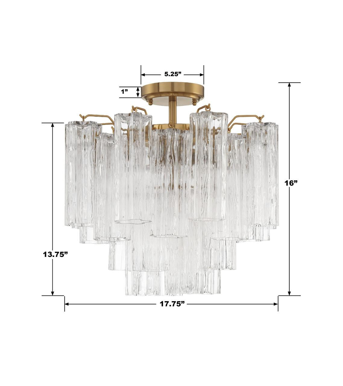 Crystorama Addis Semi Flush Mount - Aged Brass, Tronchi Glass Clear 13.75"H