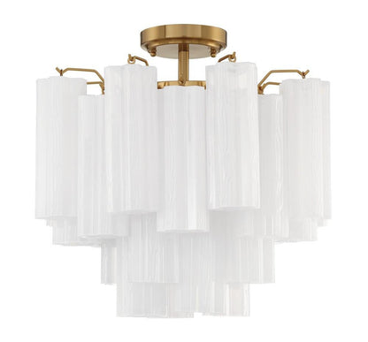 Crystorama Addis Ceiling Mount Aged Brass, Tronchi Glass White