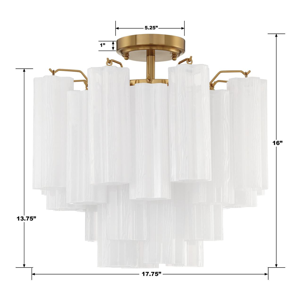 Crystorama Addis Semi Flush Mount - Aged Brass, Tronchi Glass White 13.75"H