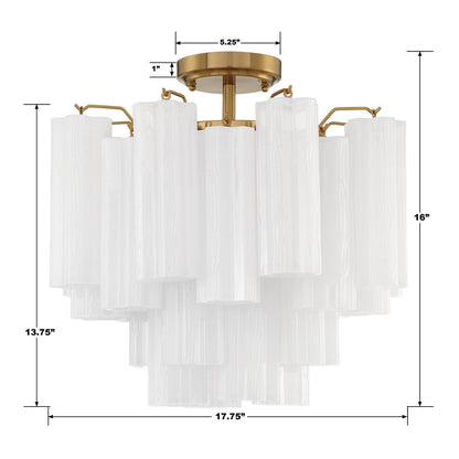 Crystorama Addis Semi Flush Mount - Aged Brass, Tronchi Glass White 13.75"H