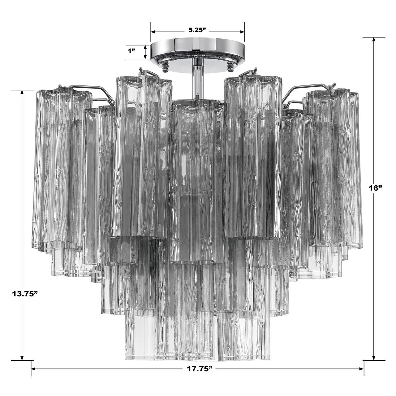 Crystorama Addis Semi Flush Mount - Polished Chrome, Tronchi Glass Smoke 13.75"H