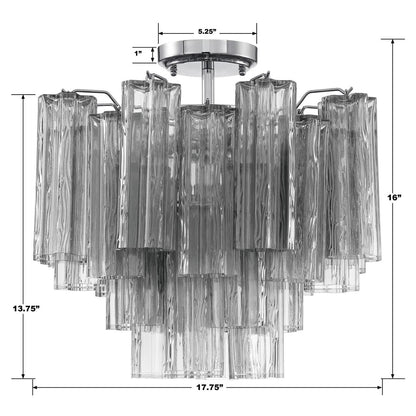 Crystorama Addis Semi Flush Mount - Polished Chrome, Tronchi Glass Smoke 13.75"H