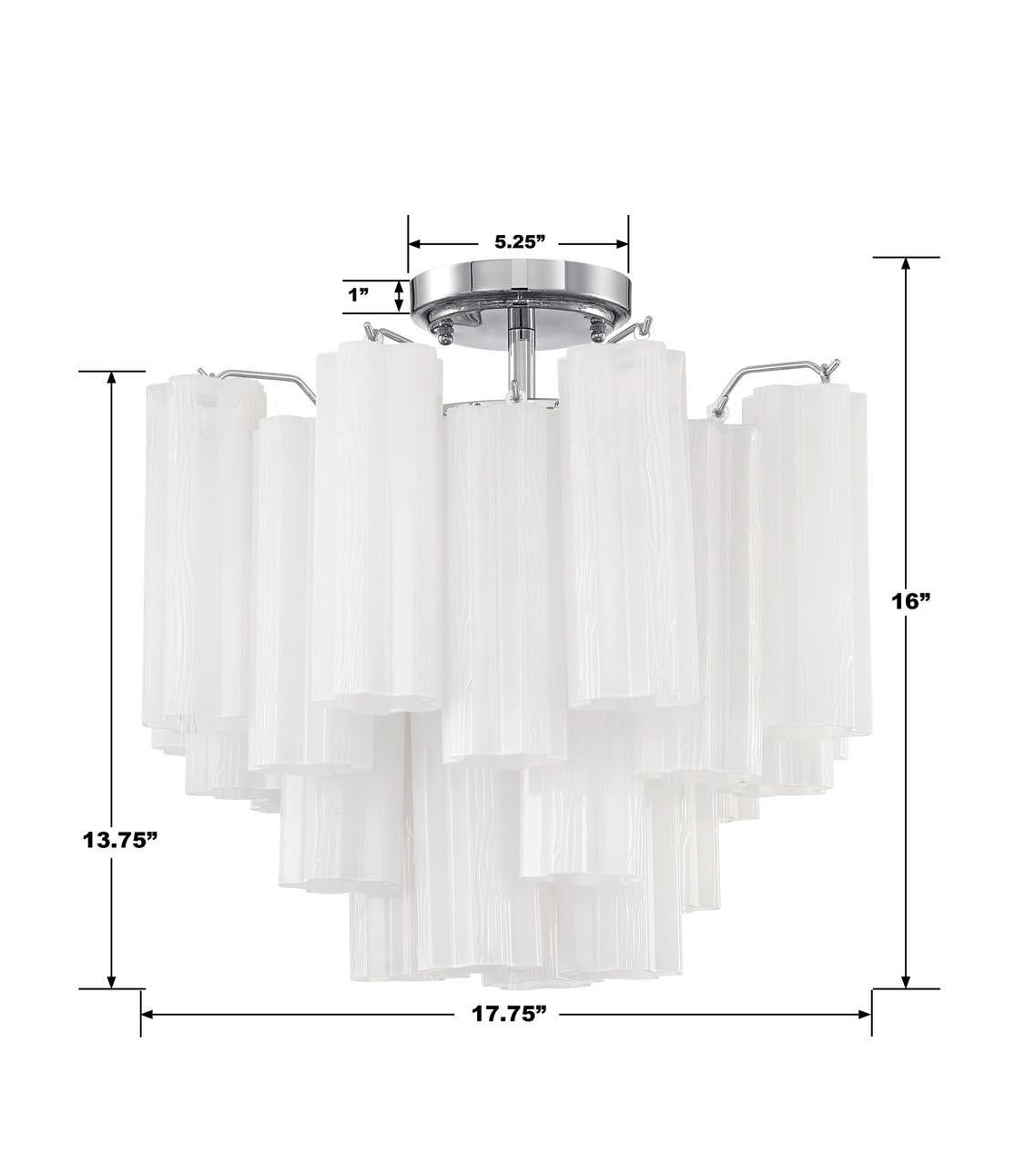 Crystorama Addis Semi Flush Mount - Polished Chrome, Tronchi Glass White 13.75"H