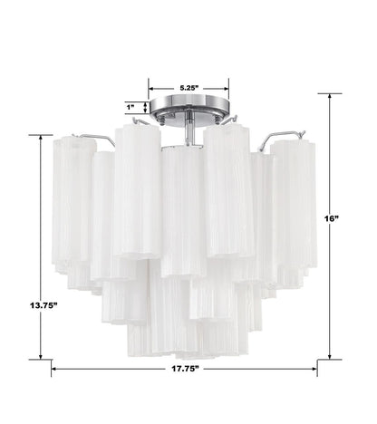 Crystorama Addis Semi Flush Mount - Polished Chrome, Tronchi Glass White 13.75"H
