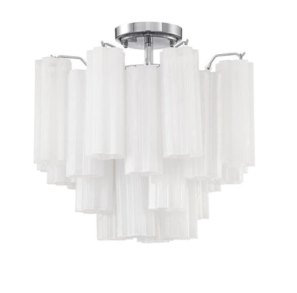 Crystorama Addis Ceiling Mount Polished Chrome, Tronchi Glass White