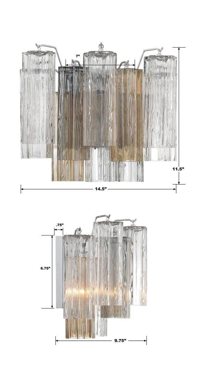 Crystorama Addis Wall Sconce - Polished Chrome, Tronchi Glass Autumn 11.75"H