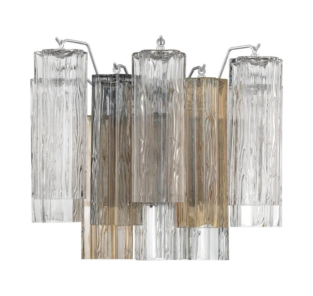 Crystorama Addis Wall Sconce - Polished Chrome, Tronchi Glass Autumn 11.75"H