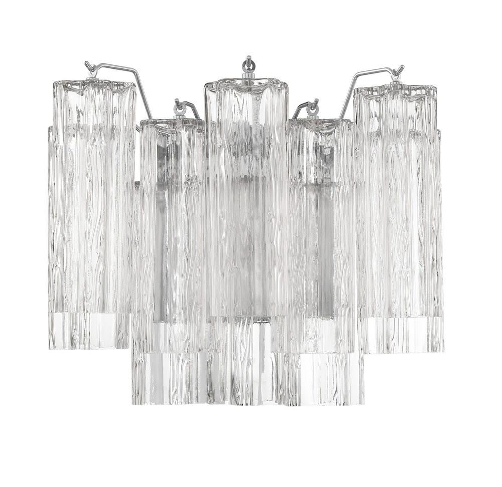 Crystorama Addis Wall Sconce - Polished Chrome, Tronchi Glass Clear 11.75"H