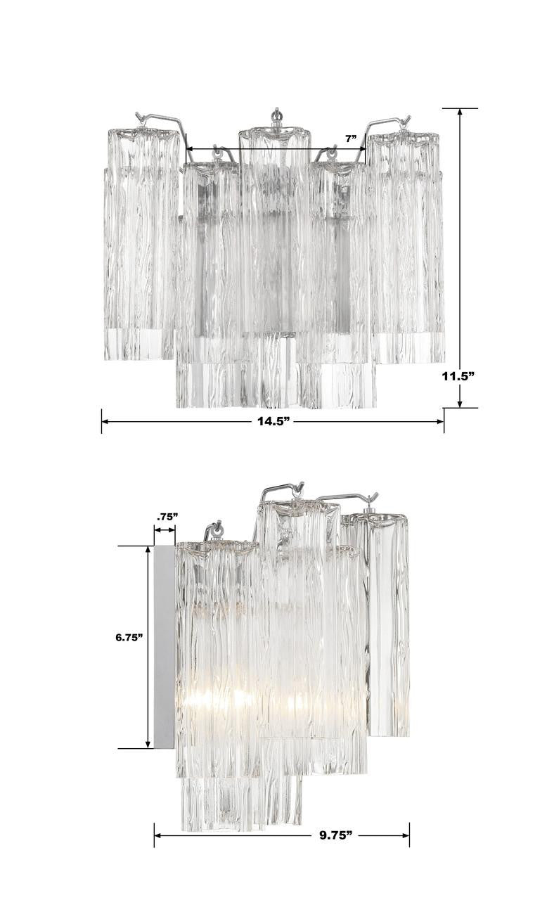 Crystorama Addis Wall Sconce - Polished Chrome, Tronchi Glass Clear 11.75"H