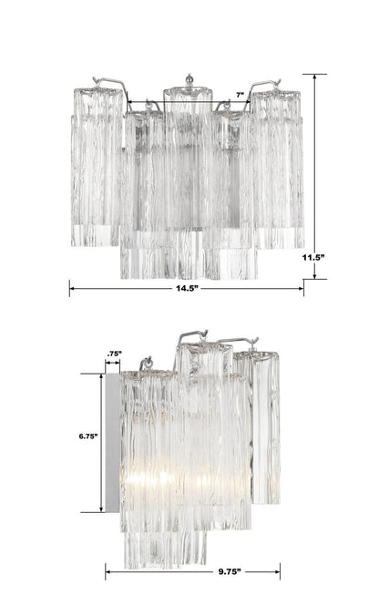 Crystorama Addis Wall Sconce - Polished Chrome, Tronchi Glass Clear 11.75"H
