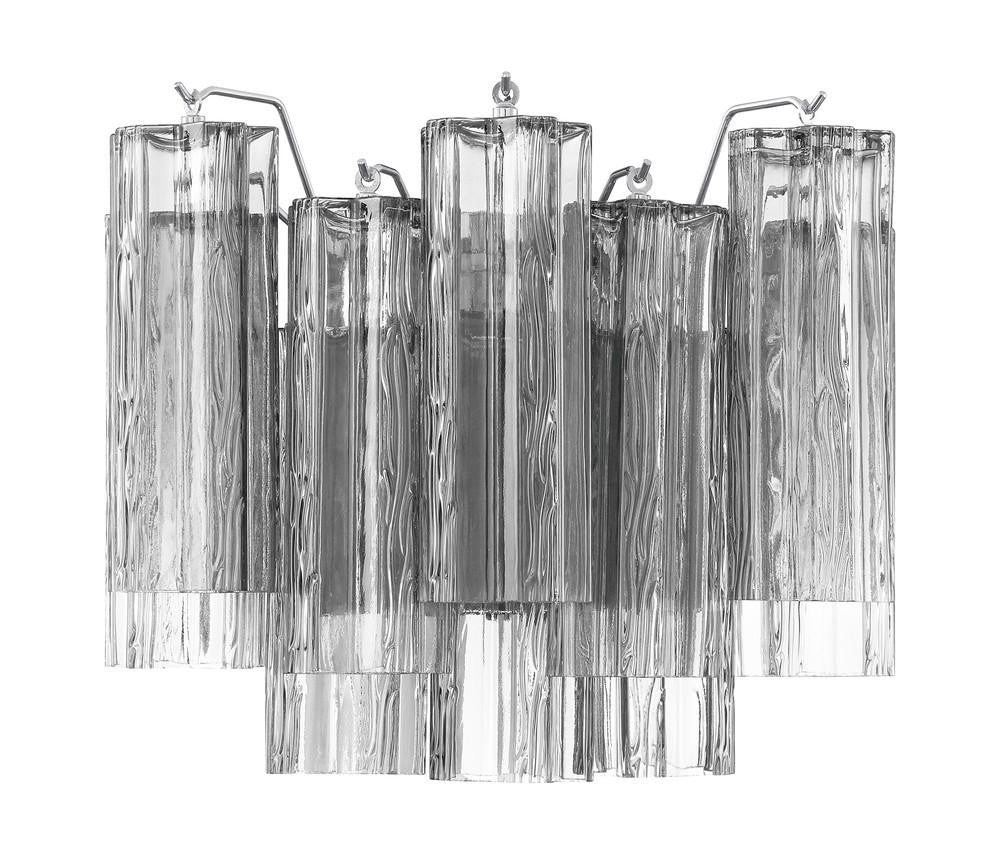 Crystorama Addis Wall Sconce - Polished Chrome, Tronchi Glass Smoke 11.75"H