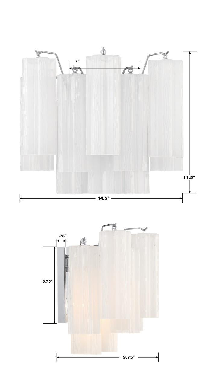 Crystorama Addis Wall Sconce - Polished Chrome, Tronchi Glass White 11.75"H