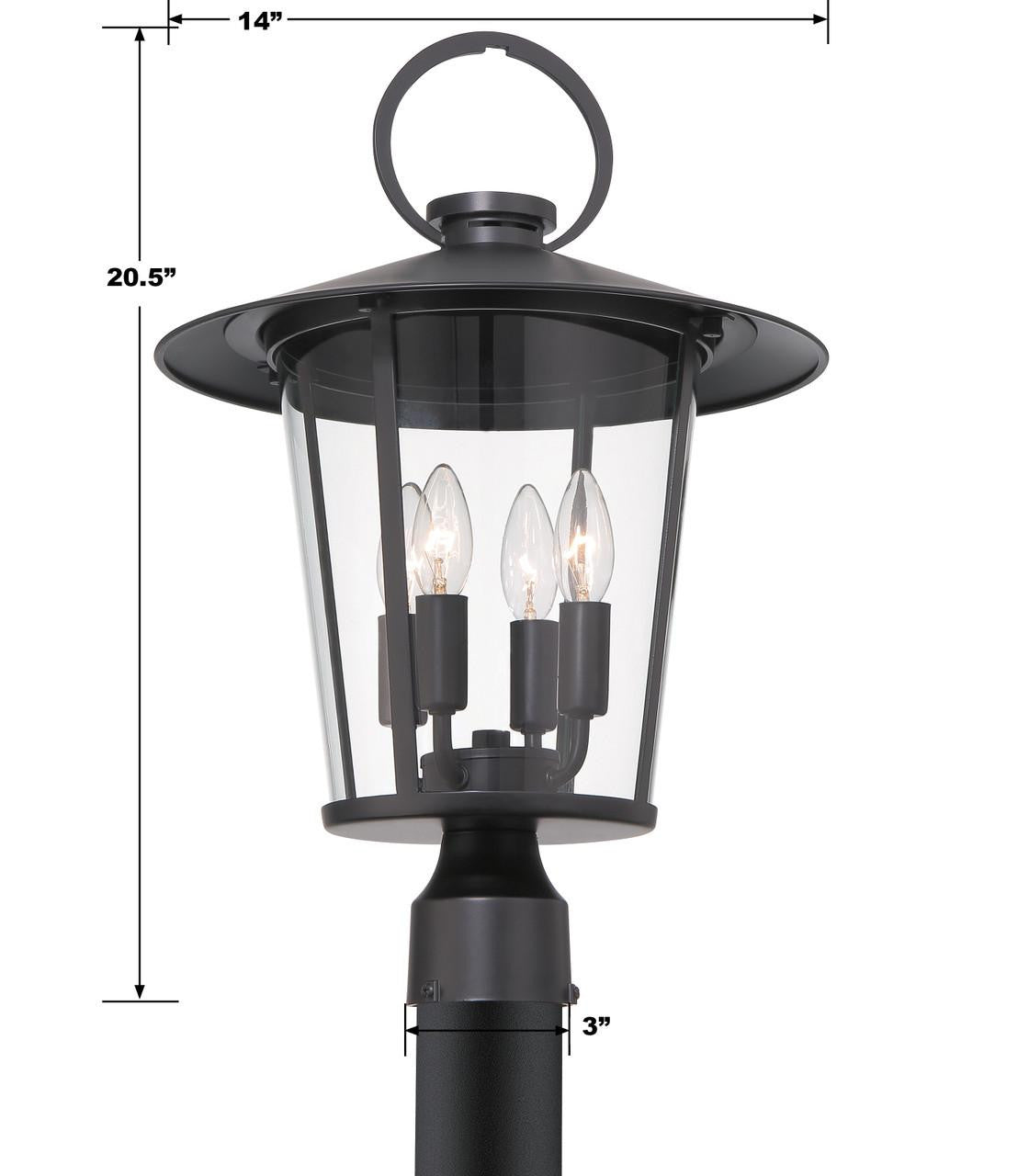 Crystorama Andover 4 Light Post Light - Matte Black 20.5"H