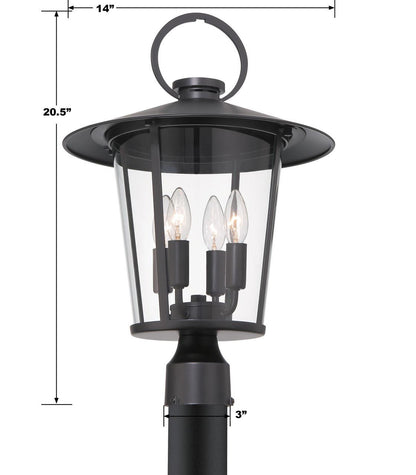 Crystorama Andover 4 Light Post Light - Matte Black 20.5"H