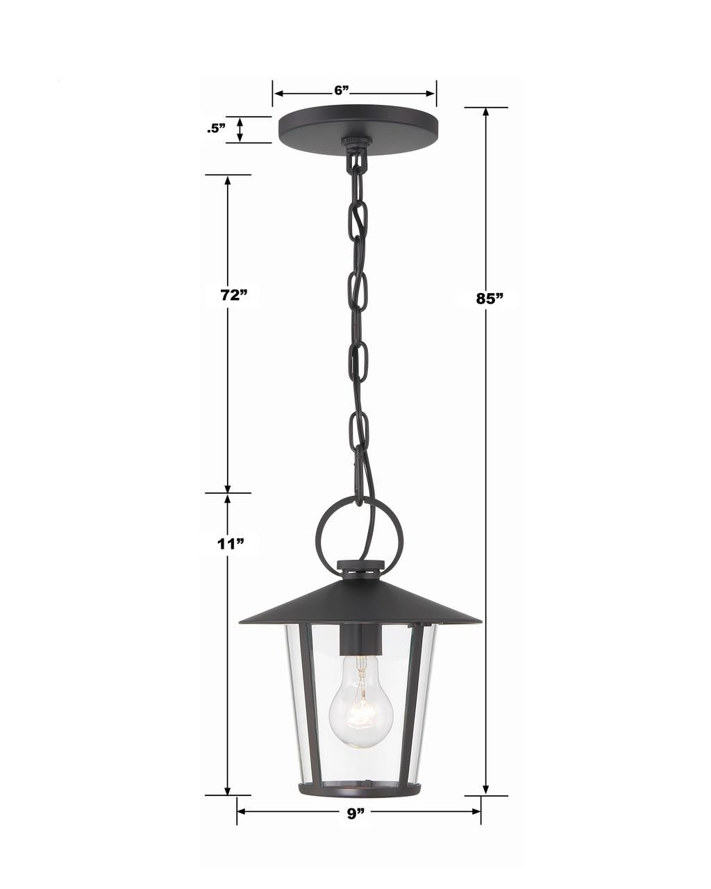 Crystorama Andover Pendant - Matte Black 11"H