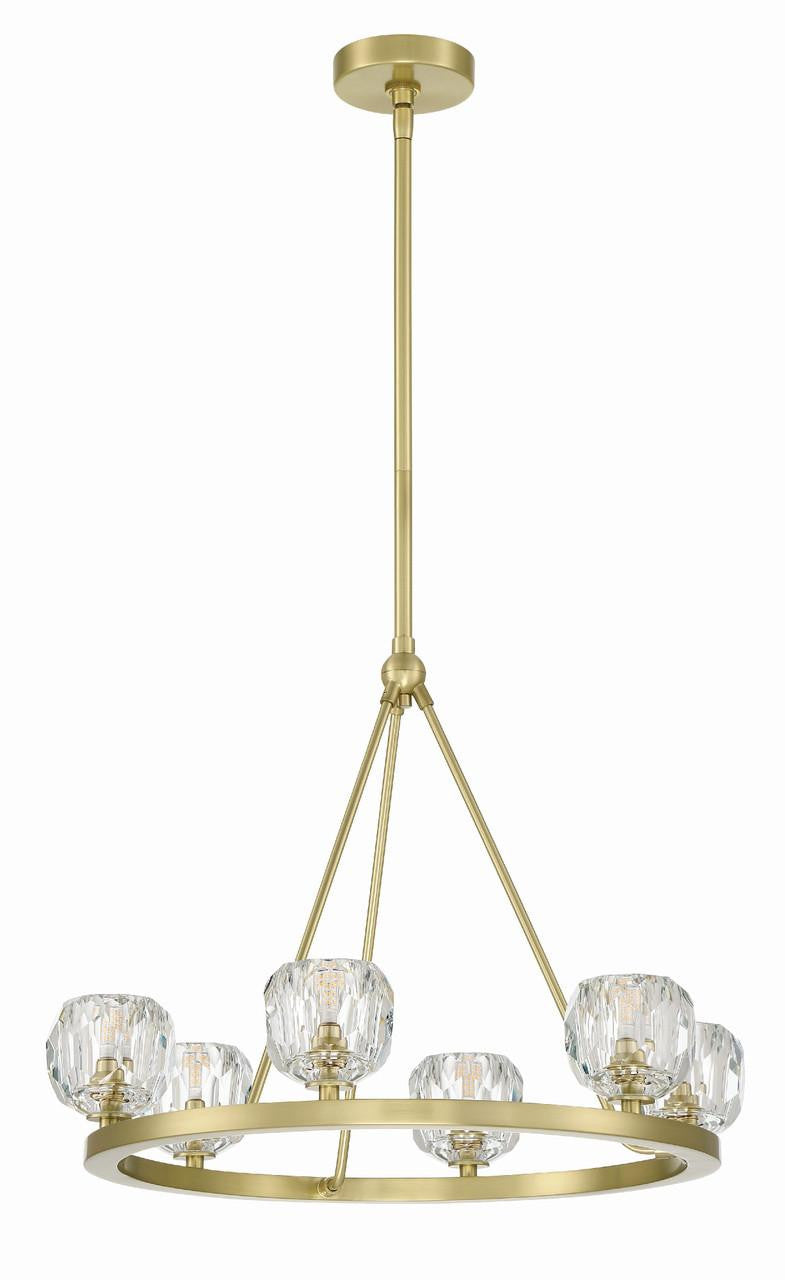 Crystorama Aragon Chandelier - Soft Brass, Faceted Cut Crystal 22"H