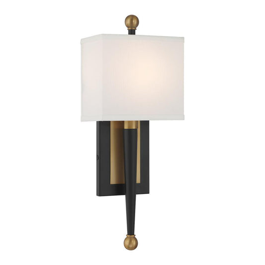 Crystorama Ardson 1 Light Sconce Matte Black, Vibrant Gold