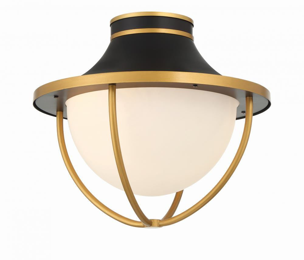 Crystorama Atlas Semi Flush Mount Matte Black, Textured Gold