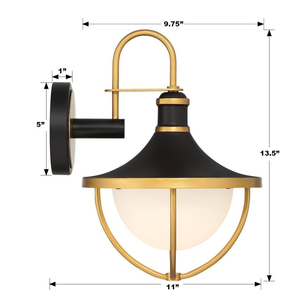 Crystorama Atlas Wall Sconce - Matte Black, Textured Gold 13.5"H