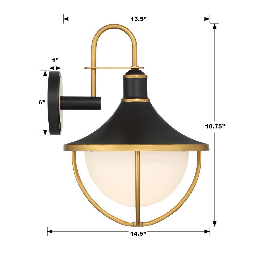 Crystorama Atlas Wall Sconce - Matte Black, Textured Gold 18.75"H