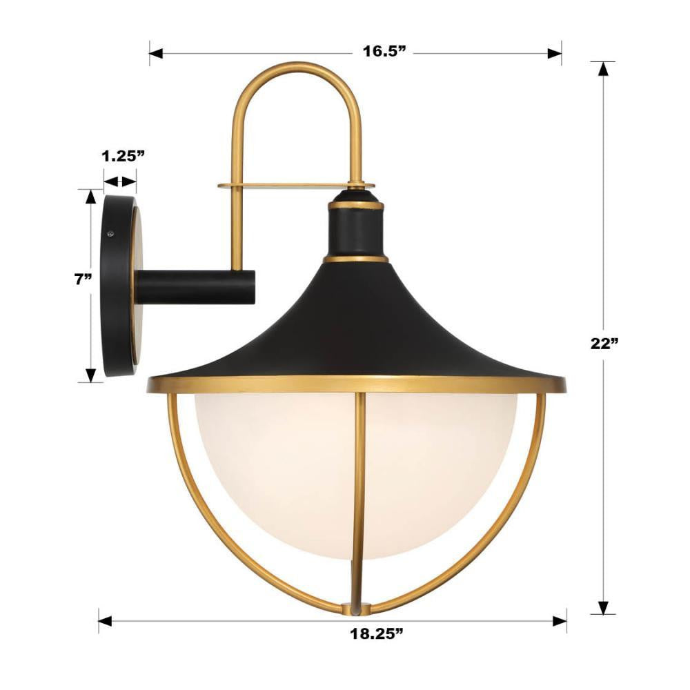 Crystorama Atlas Wall Sconce - Matte Black, Textured Gold 22"H