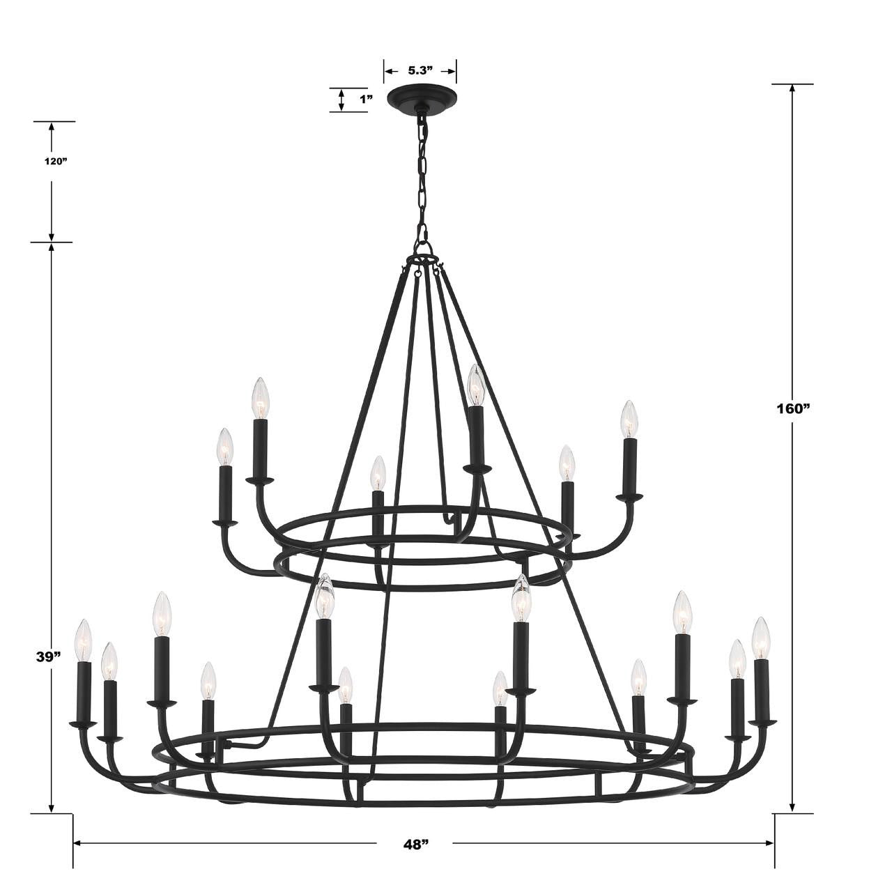 Crystorama Bailey Chandelier - Matte Black 39"H
