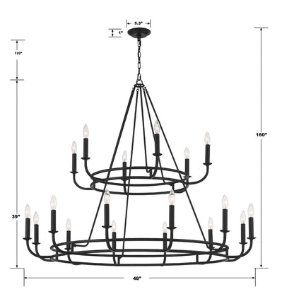 Crystorama Bailey Chandelier - Matte Black 39"H