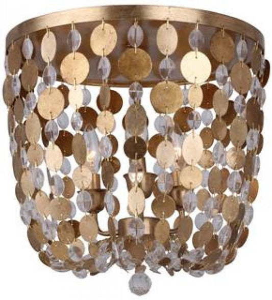 Crystorama Bella 3 Light Flush Mount Antique Gold