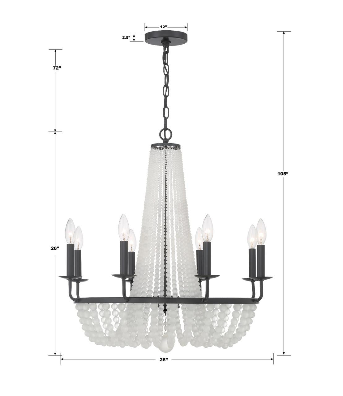 Crystorama Bella Chandelier - Matte Black 26"H