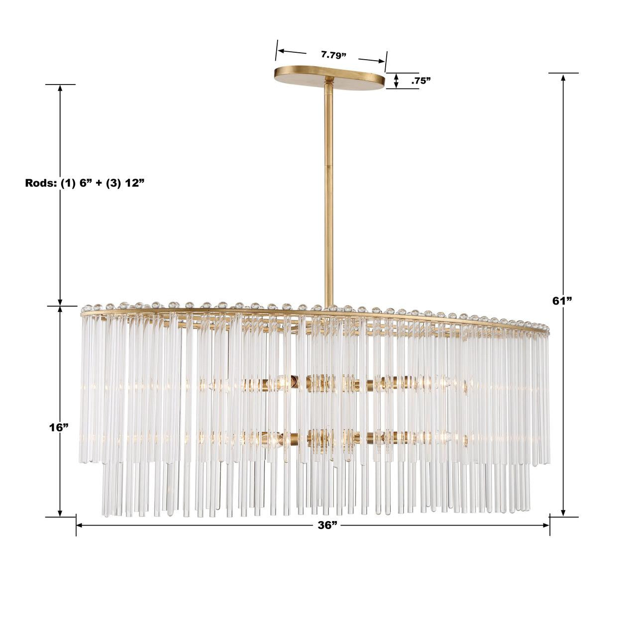Crystorama Bleecker Chandelier - Antique Gold, Clear Glass 16"H