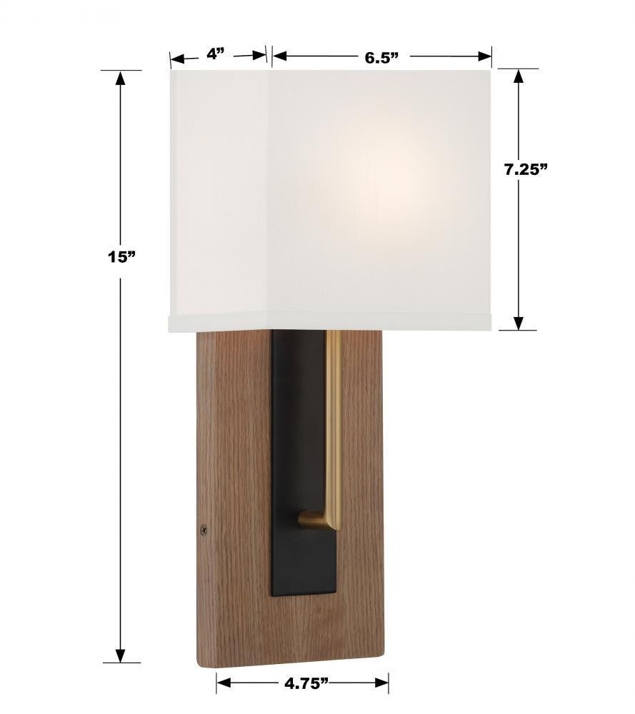 Crystorama Brent Wall Sconce - Matte Black, Vibrant Gold 15"H
