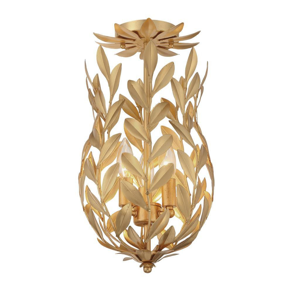 Crystorama Broche 3 Light Semi Flush Mount Antique Gold