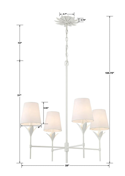 Crystorama Broche Chandelier - Matte White 28"H