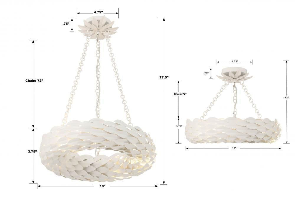 Crystorama Broche Chandelier - Matte White 3.75"H