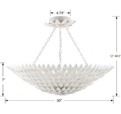 Crystorama Broche Semi Flush Mount - Matte White 12"H