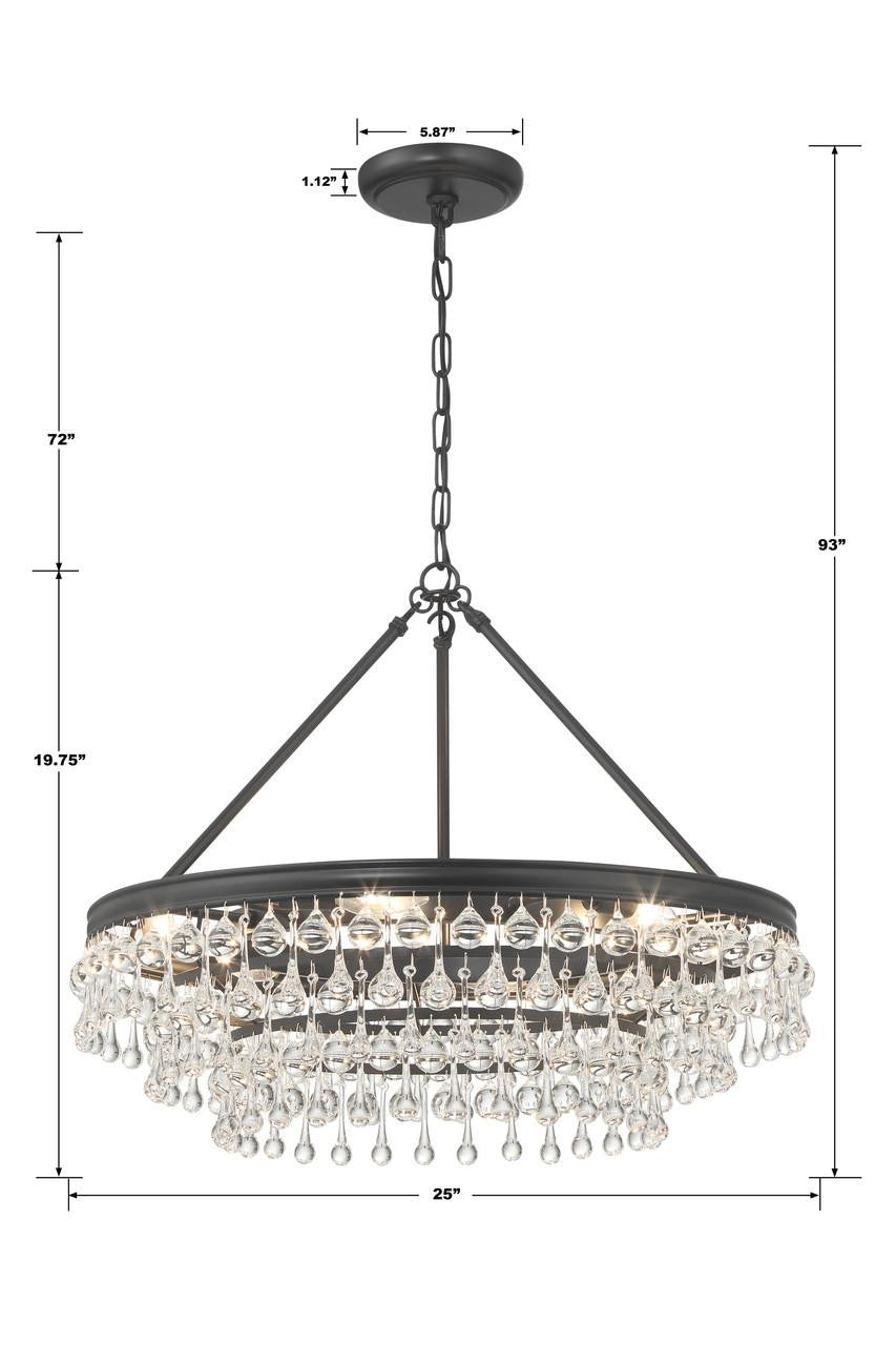 Crystorama Calypso Chandelier - Matte Black, Clear Glass Drops 19.75"H