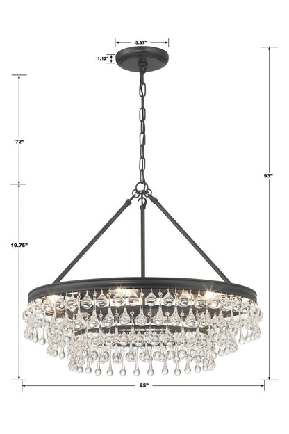 Crystorama Calypso Chandelier - Matte Black, Clear Glass Drops 19.75"H