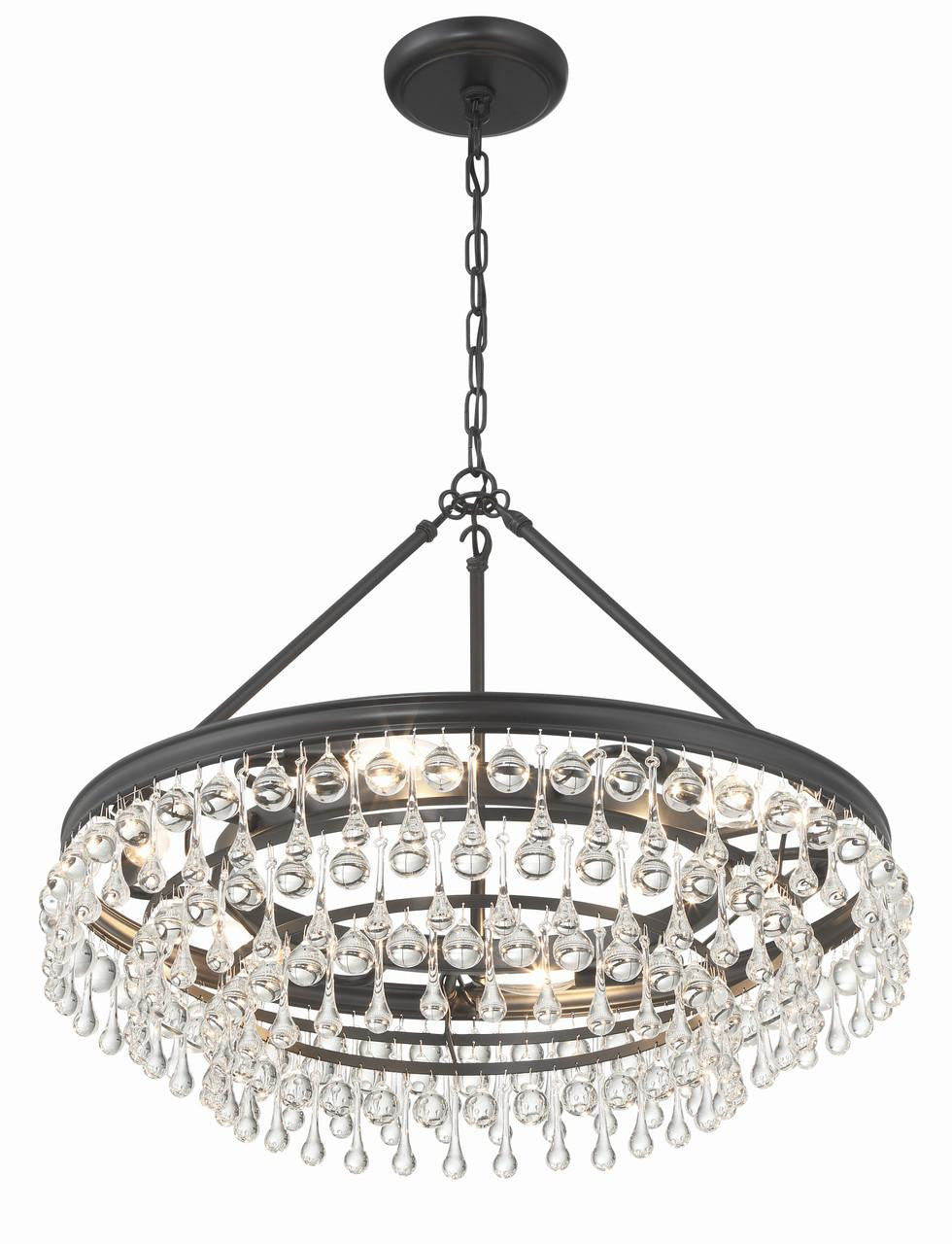 Crystorama Calypso Chandelier - Matte Black, Clear Glass Drops 19.75"H