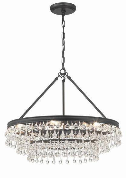 Crystorama Calypso Chandelier - Matte Black, Clear Glass Drops 19.75"H