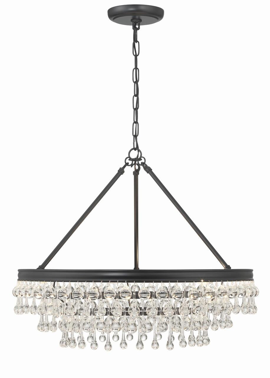 Crystorama Calypso Chandelier - Matte Black, Clear Glass Drops 19.75"H