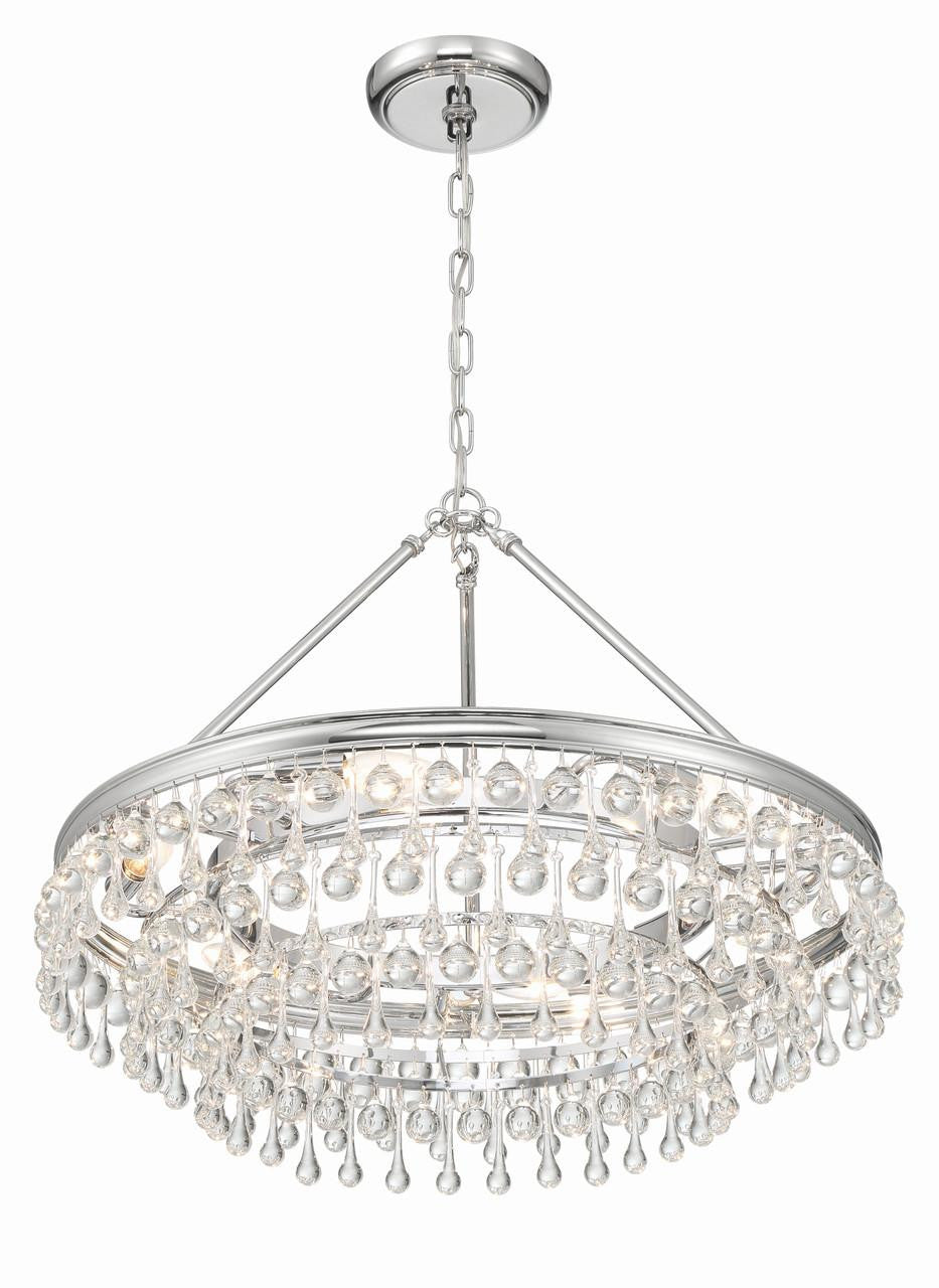 Crystorama Calypso Chandelier - Polished Chrome, Clear Glass Drops 19.75"H
