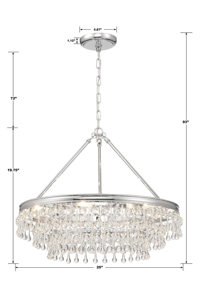 Crystorama Calypso Chandelier - Polished Chrome, Clear Glass Drops 19.75"H