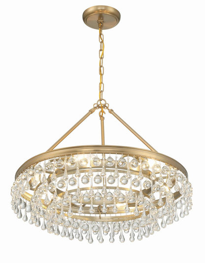 Crystorama Calypso Chandelier - Vibrant Gold, Clear Glass Drops 19.75"H