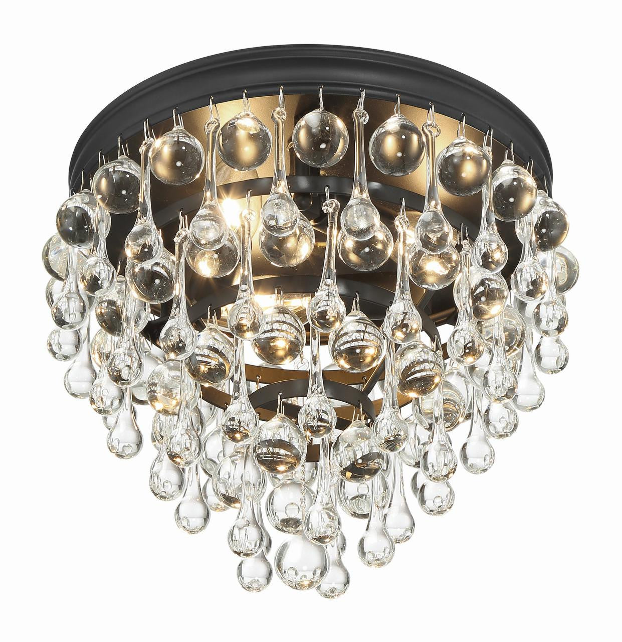 Crystorama Calypso Flush Mount - Matte Black, Clear Glass Drops 9.5"H