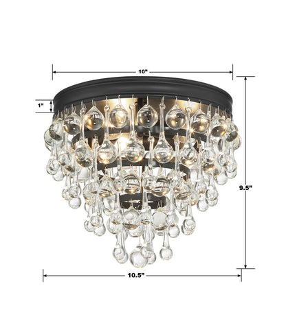 Crystorama Calypso Flush Mount - Matte Black, Clear Glass Drops 9.5"H