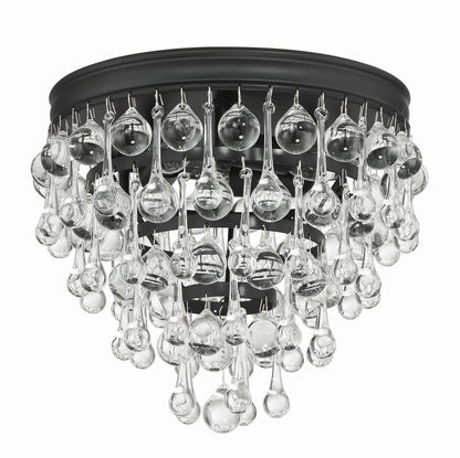 Crystorama Calypso Flush Mount - Matte Black, Clear Glass Drops 9.5"H