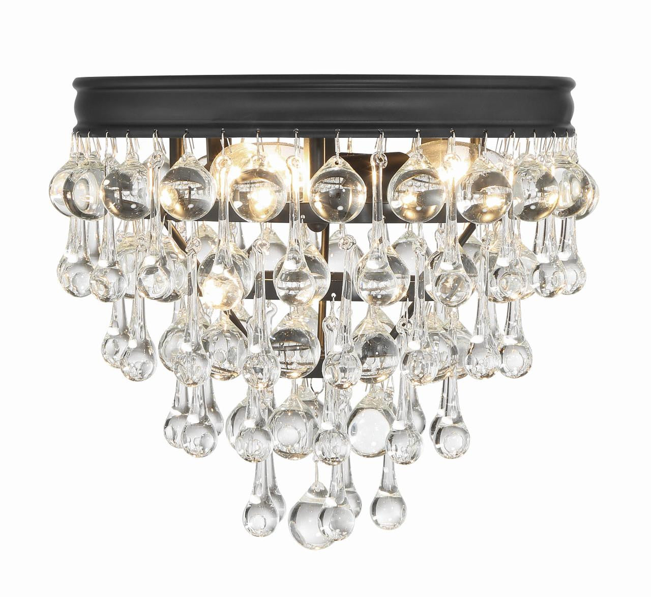 Crystorama Calypso Flush Mount - Matte Black, Clear Glass Drops 9.5"H