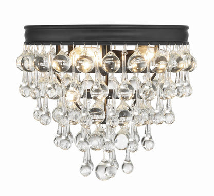Crystorama Calypso Flush Mount - Matte Black, Clear Glass Drops 9.5"H